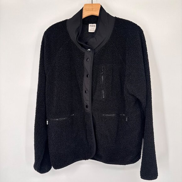 Victorias Secret Pink Black Sherpa Fleece Jacket size large Snap pockets - Picture 7 of 12